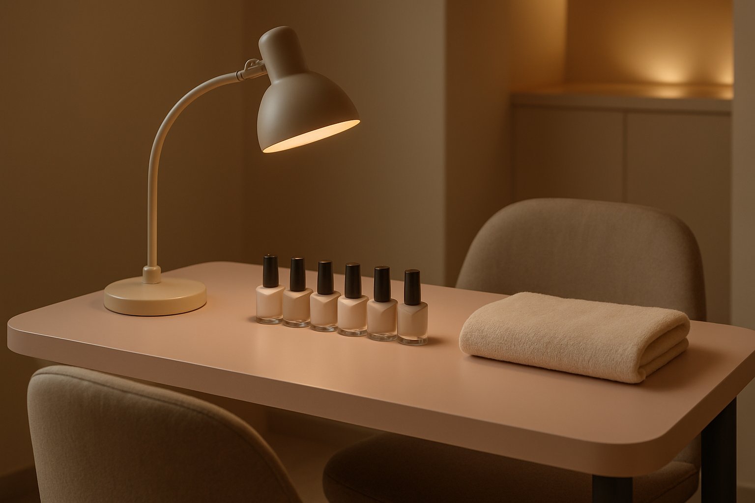 Modern manicure station with neutral polish colors